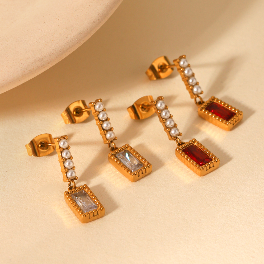 Boucles D'Oreilles Puces Pour Femmes, En Acier Inoxydable Imperméable, Couleur Or, Avec Pompon Et Zircon. Image6