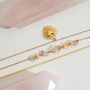 Collier À Plusieurs Rangs Élégant Pour Femme, En Acier Inoxydable Doré, Étanche, Avec Motif Soleil (1 Pièce) h5 Image5