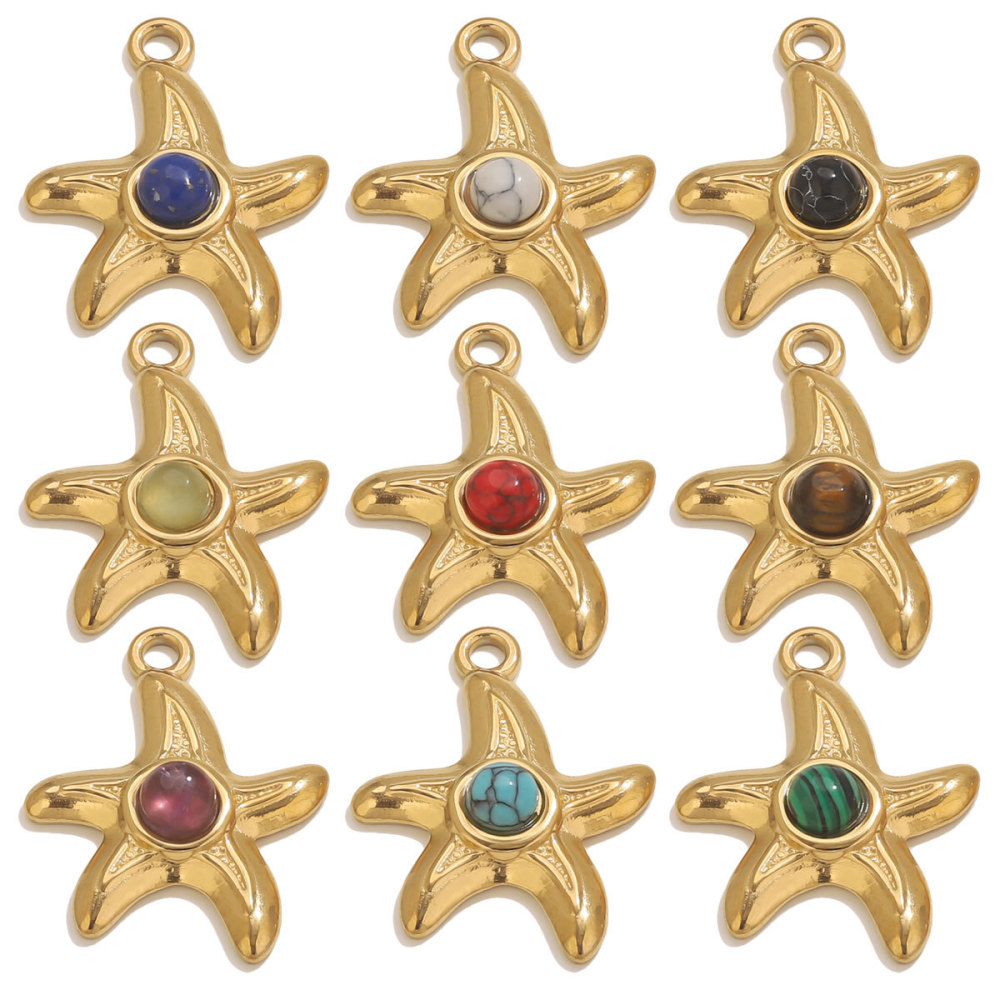 Pendentif Femme Étanche En Forme D'Étoile De Mer, Pierre Naturelle Et Acier Inoxydable (1 Pièce) Image2