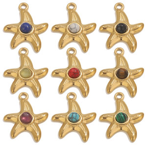 Pendentif Femme Étanche En Forme D'Étoile De Mer, Pierre Naturelle Et Acier Inoxydable (1 Pièce) h5 Image2