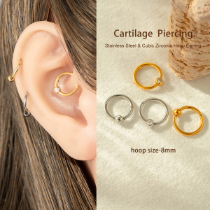 Boucle D'Oreille Piercing En Acier Inoxydable Étanche Couleur Or Avec Zircon (1 Pièce) h5 Image4