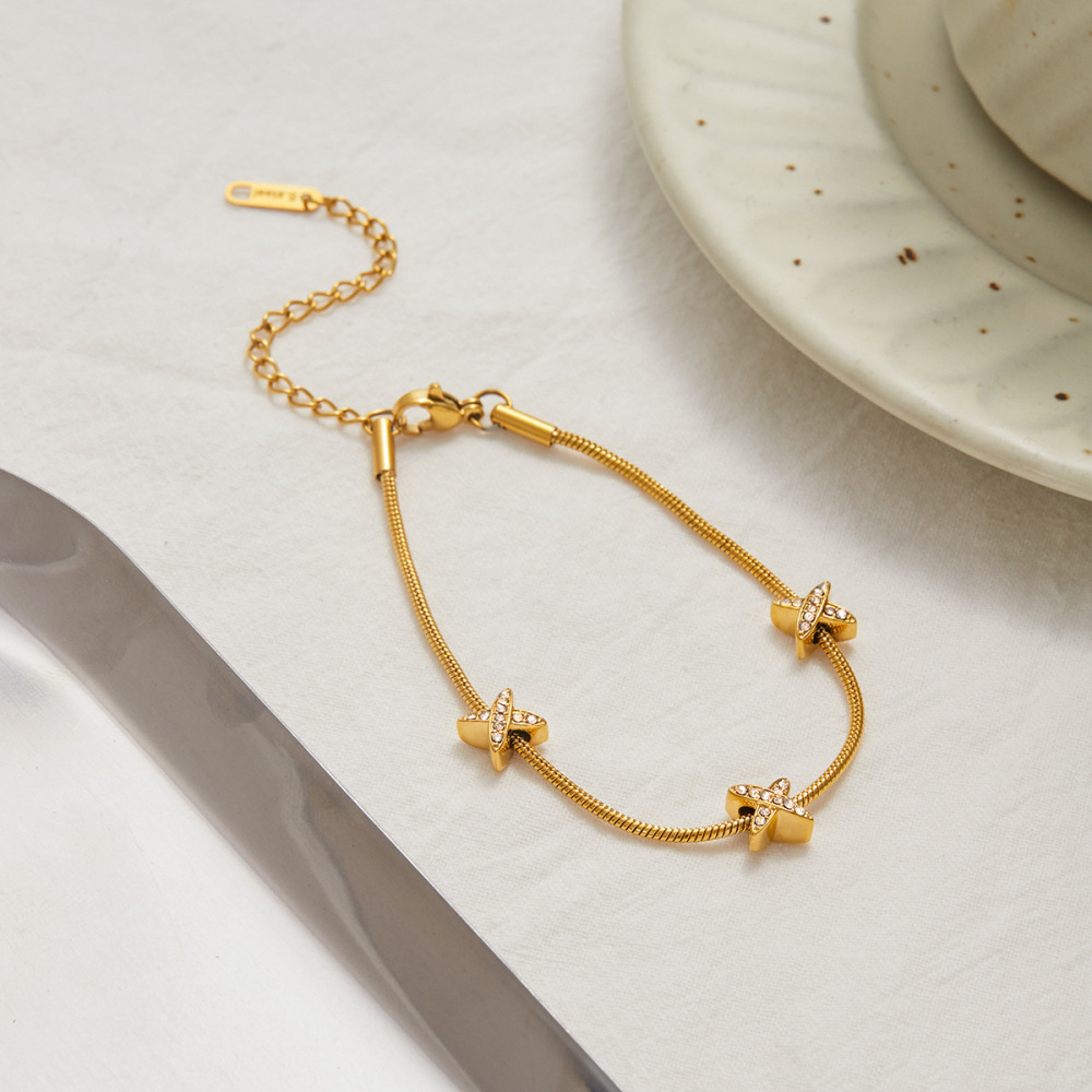 Bracelet Chaîne Femme En Acier Inoxydable Doré, Étanche, Orné D'Une Étoile (1 Pièce) Image5