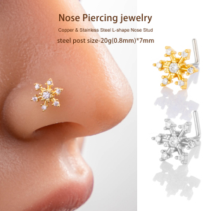 1 Piercing De Nez Flocon De Neige En Cuivre Doré Et Zircon Pour Femme h5 Image4