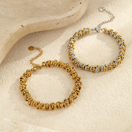 Bracelets à maillons géométriques décontractés pour femmes, en acier inoxydable, étanches, couleur or 2