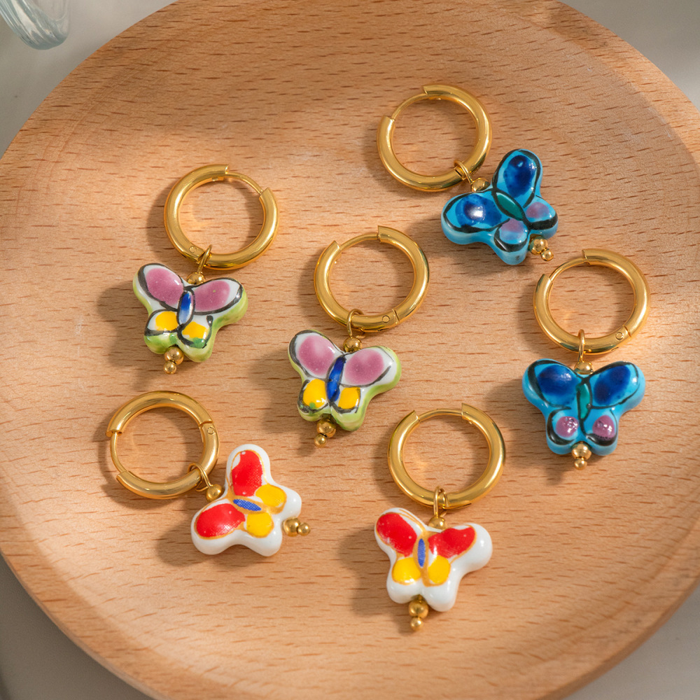 1 Paire De Boucles D'Oreilles Pendantes Romantiques En Acier Inoxydable Doré, Étanches, En Forme De Papillon Image4