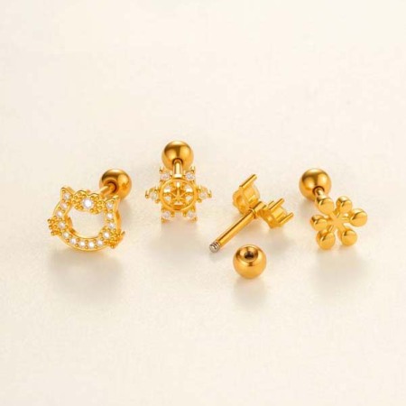 Boucles d'oreilles piercing en forme de chat, couleur cuivre or et zircon, pour femme, 1 pièce 2