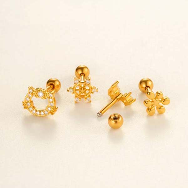 Boucles D'Oreilles Piercing En Forme De Chat, Couleur Cuivre Or Et Zircon, Pour Femme, 1 Pièce h5Image3