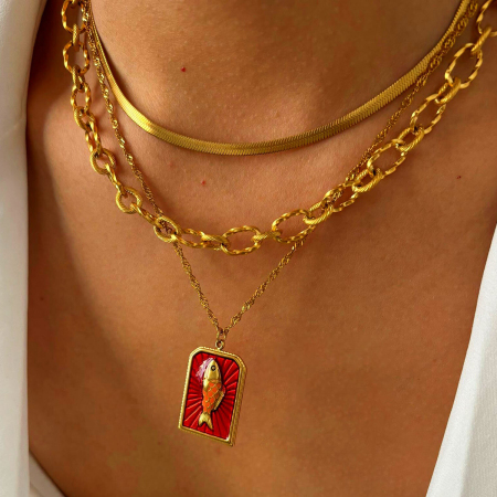 Collier pendentif en acier inoxydable doré, 1 pièce, en forme de poisson 2