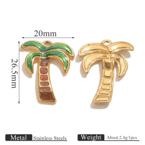 Pendentif Femme En Acier Inoxydable Doré, Motif Cocotier, Étanche (1 Pièce) h5 