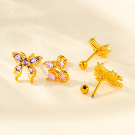 Boucles d'oreilles à tige papillon en acier titane et zircon pour femme, 1 pièce 2