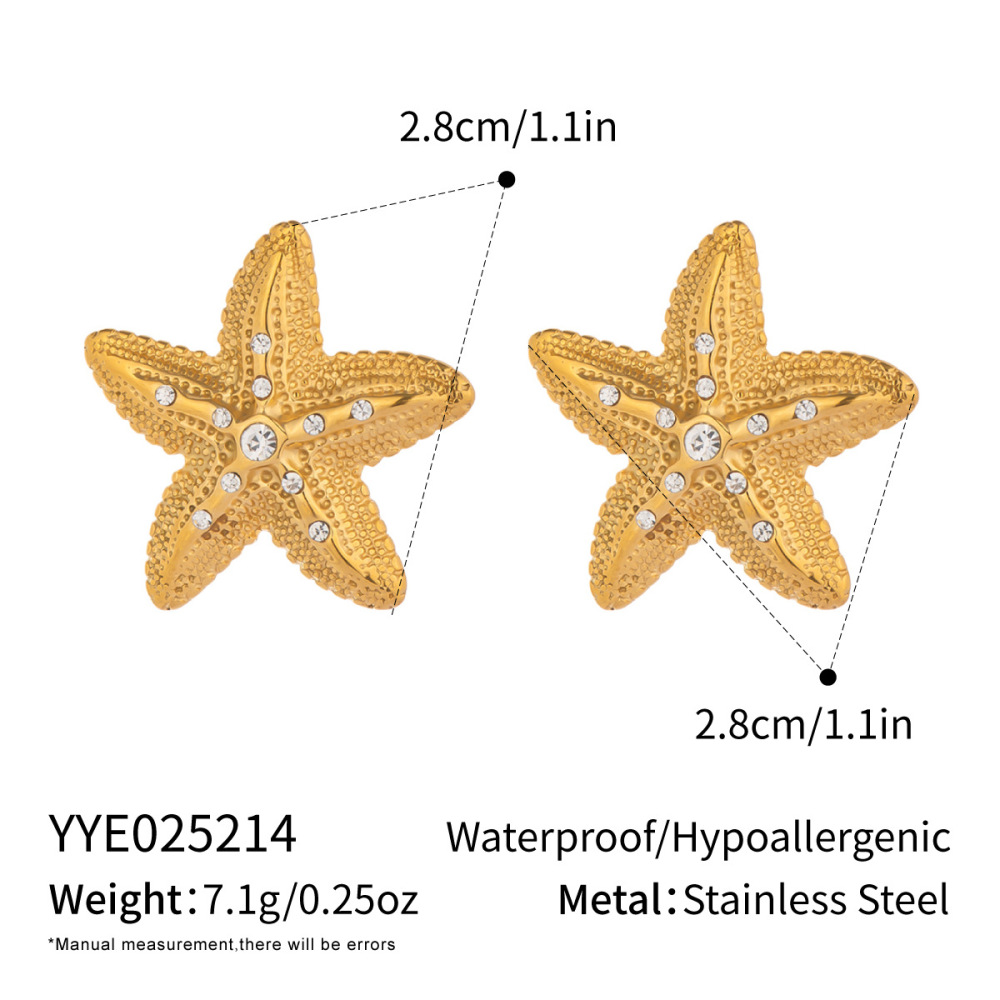 Ensemble De Boucles D'Oreilles Starfish En Acier Inoxydable Étanche Couleur Or 