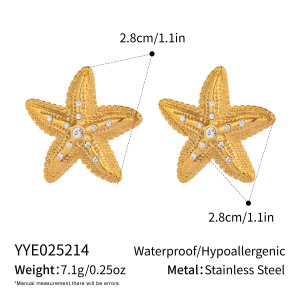 Ensemble De Boucles D'Oreilles Starfish En Acier Inoxydable Étanche Couleur Or h5 