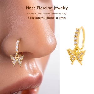1 Piercing De Nez Papillon En Cuivre Doré Et Zircon h5 Image4