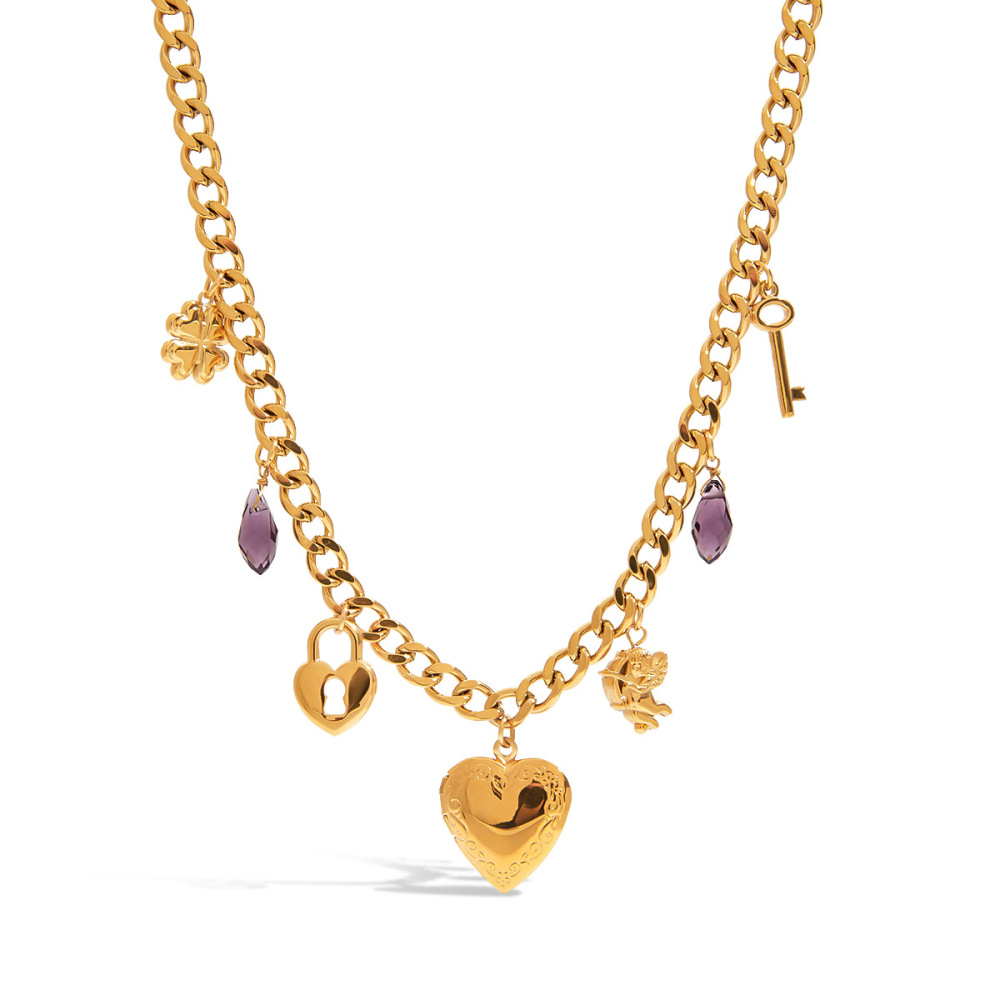 Collier Pendentif Femme Élégant En Forme De Cœur, En Acier Inoxydable Doré, Étanche, Collection Romantique (1 Pièce)