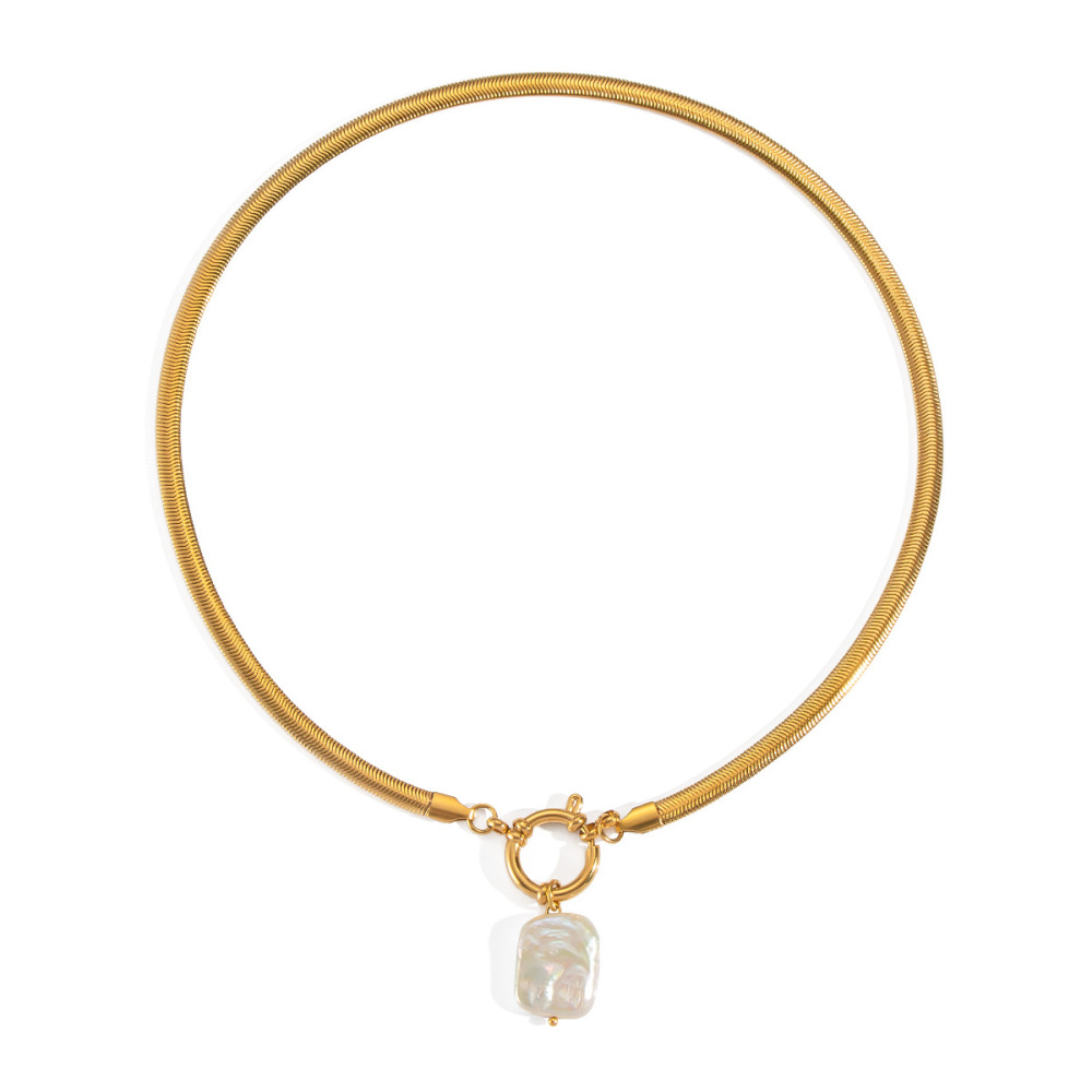 Collier Pendentif Perle Couleur Or En Acier Inoxydable Étanche (1 Pièce) Image5