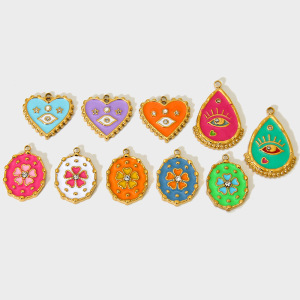 1 Paire De Pendentifs Ethniques Rétro En Forme D'Œil, En Acier Inoxydable Étanche, Couleur Or h5 Image4