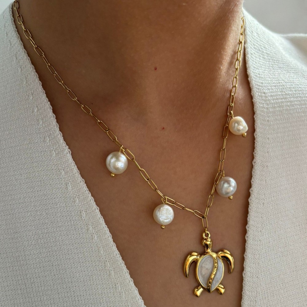 Collier Pendentif Tortue En Acier Inoxydable Étanche Couleur Or (1 Pièce) Image3