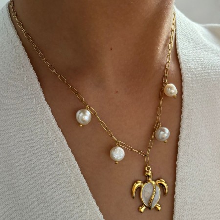 Collier pendentif tortue en acier inoxydable étanche couleur or (1 pièce) 2