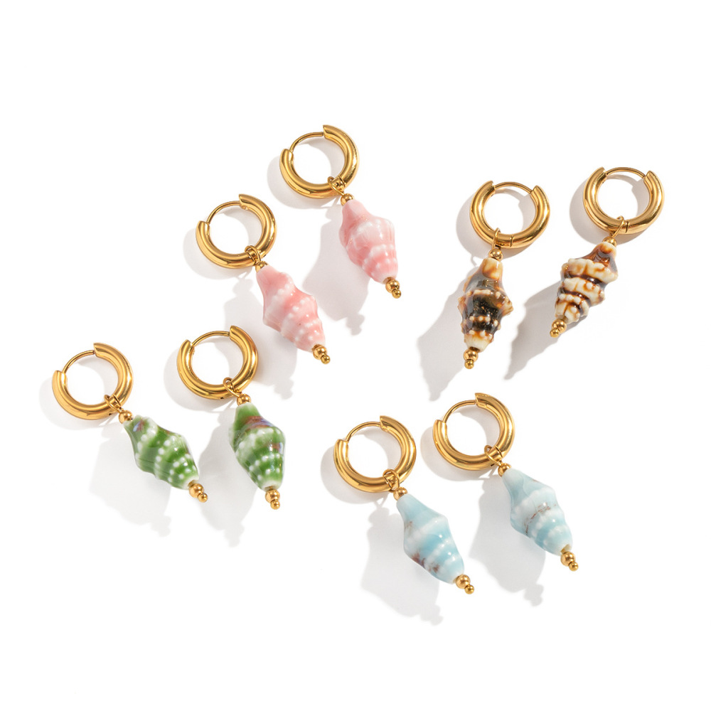 1 Paire De Boucles D'Oreilles Pendantes En Céramique Et Acier Inoxydable, Couleur Or, Étanches. Image5