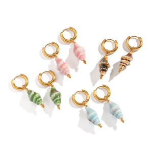 1 Paire De Boucles D'Oreilles Pendantes En Céramique Et Acier Inoxydable, Couleur Or, Étanches. h5 Image5