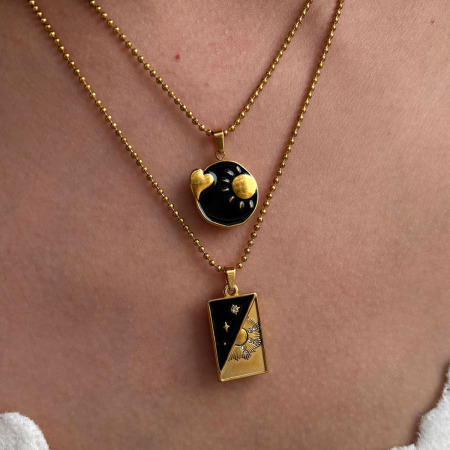 Collier pendentif en acier inoxydable émaillé couleur or, étanche, avec motif de tarot. 2
