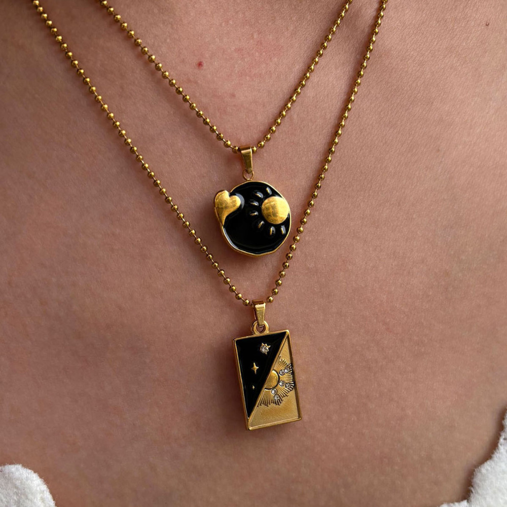 Collier Pendentif En Acier Inoxydable Émaillé Couleur Or, Étanche, Avec Motif De Tarot. Image2