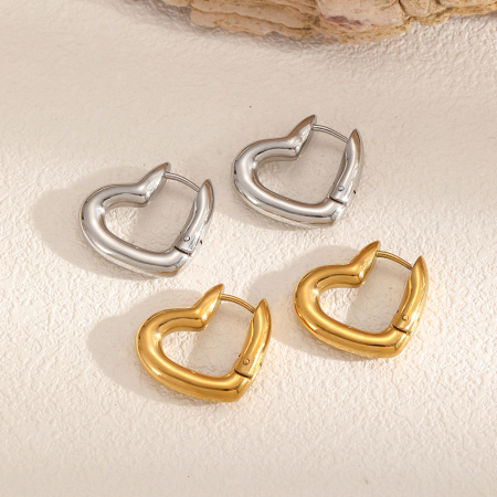 1 paire de boucles d'oreilles créoles en acier inoxydable doré, étanches, en forme de cœur 2
