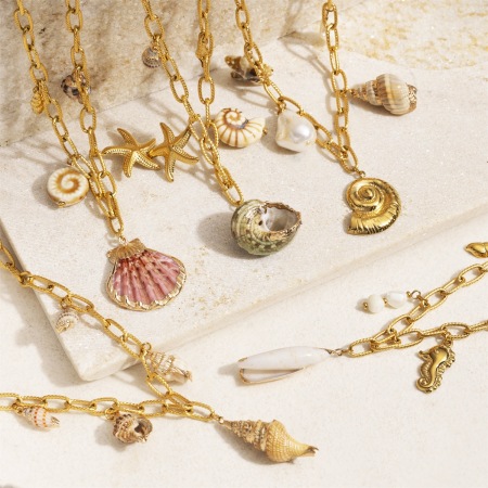 Collier pendentif coquillage couleur or en acier inoxydable étanche (1 pièce)