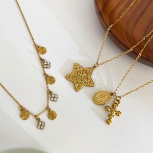 Collier Pendentif Croix En Acier Inoxydable Étanche Couleur Or (1 Pièce) h5 Image5