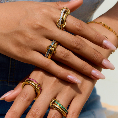 Bague pour femme, collection de luxe, classique, annulaire, en acier inoxydable, étanche, couleur or, sertie de pierres précieuses (1 pièce). 2