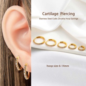Boucles D'Oreilles Piercing En Acier Inoxydable Étanche Couleur Or Avec Zircon (1 Pièce) h5 Image4