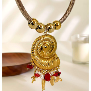 Collier Pendentif En Acier Inoxydable Étanche Couleur Or, Représentant Un Bulot h5 Image5