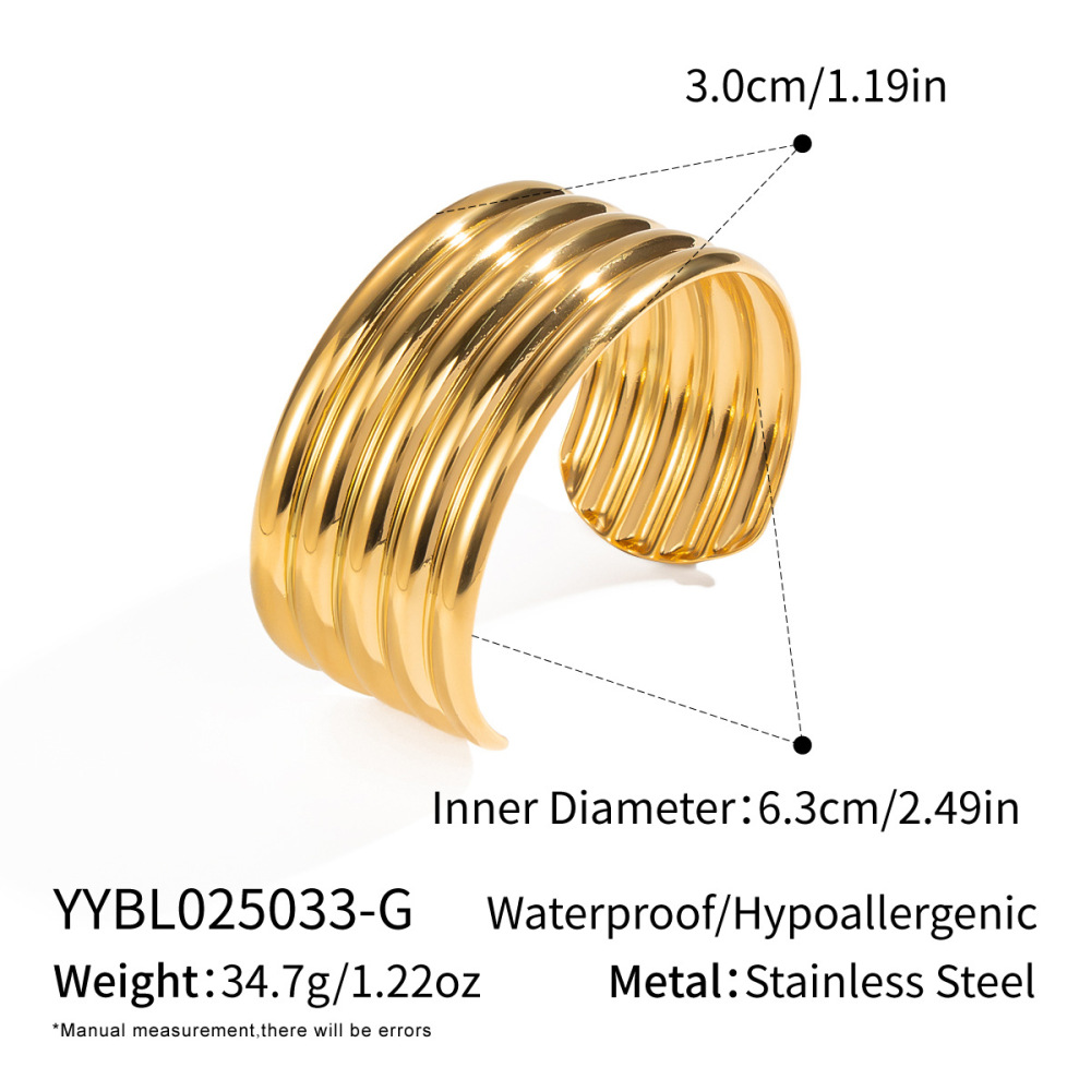 Bracelet Manchette Étanche En Acier Inoxydable Doré, 1 Pièce 