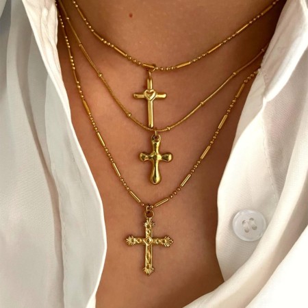 Collier pendentif croix en acier inoxydable étanche couleur or (1 pièce)