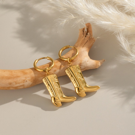 Boucles d'oreilles pendantes en acier inoxydable imperméable couleur or (1 paire) 2