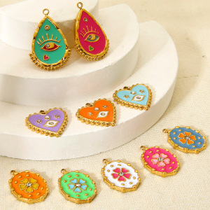1 Paire De Pendentifs Ethniques Rétro En Forme D'Œil, En Acier Inoxydable Étanche, Couleur Or h5 Image2