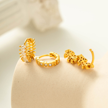 Boucles d'oreilles créoles exquises en cuivre doré et zircon pour femme, 1 pièce 2