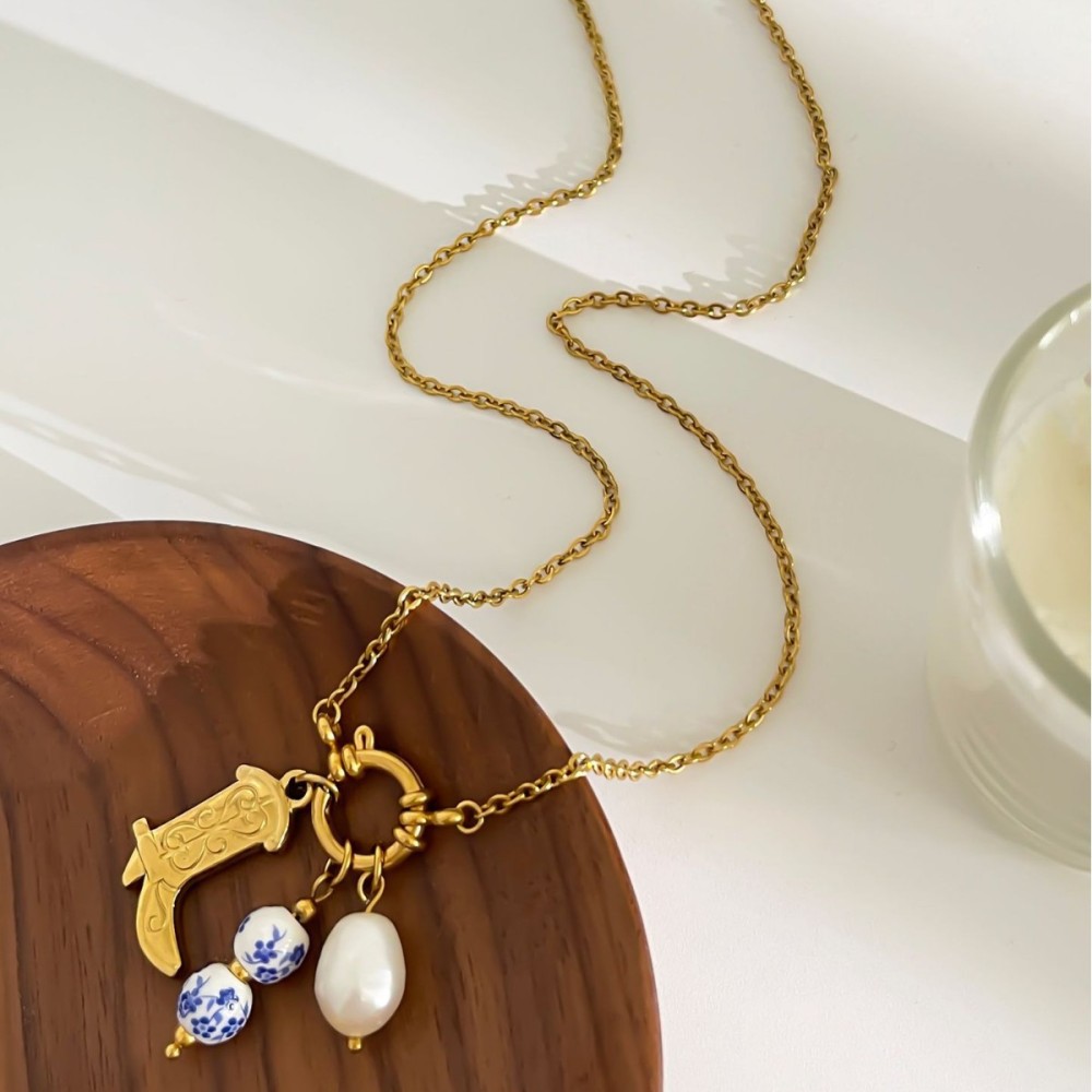 Collier Pendentif En Acier Inoxydable Imperméable Couleur Or (1 Pièce) Image4