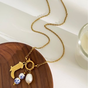 Collier Pendentif En Acier Inoxydable Imperméable Couleur Or (1 Pièce) h5 Image4
