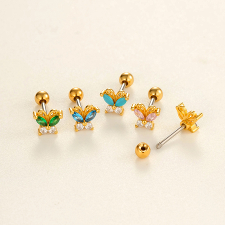 Boucles d'oreilles délicates en forme de papillon, couleur cuivre et or, zircon, pour femme, 1 pièce 2