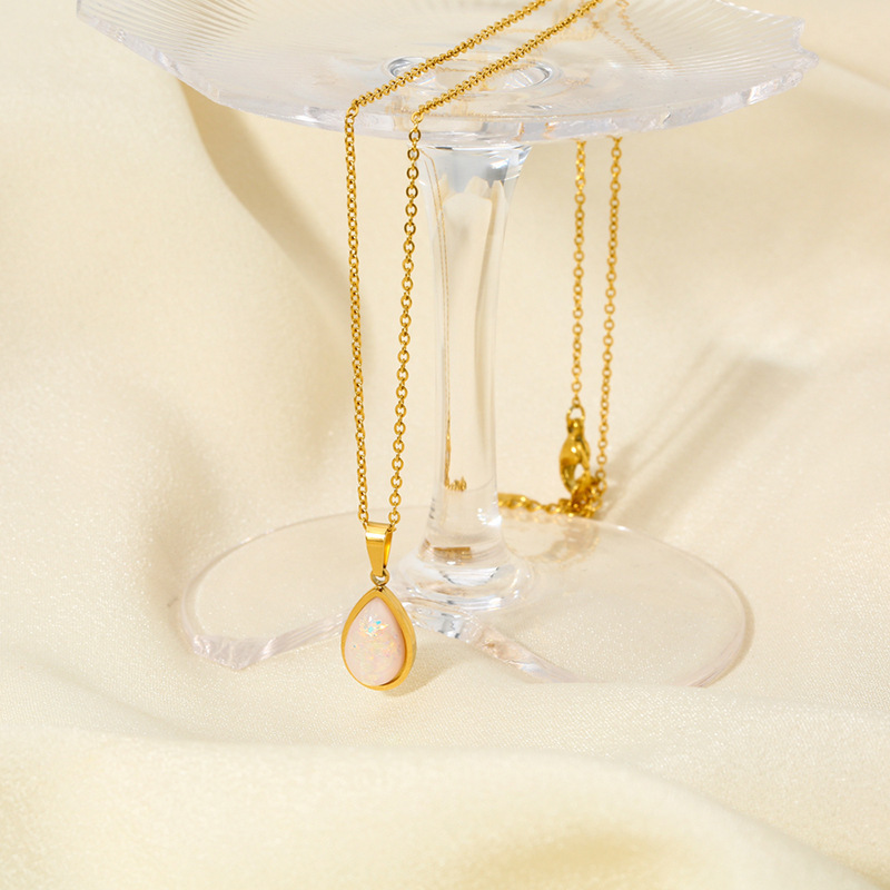 Colliers Pendentifs Pour Femmes, Collection Simple Series Elegant Droplet, En Acier Inoxydable Étanche Image4