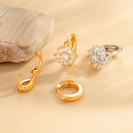 Boucles D'Oreilles Créoles Pour Femme, Série Simple, Cœur Simple, Cuivre, Or, Zircone 2