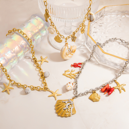 Colliers Pendentifs Luxueux Pour Femmes, En Acier Inoxydable Naturel, Couleur Or, Avec Motif Tortue.