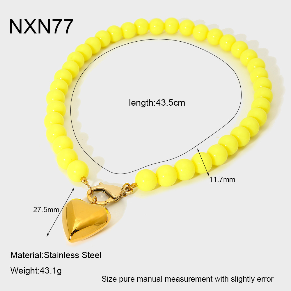 Collier De Perles En Acrylique Couleur Or En Forme De Cœur, 1 Pièce