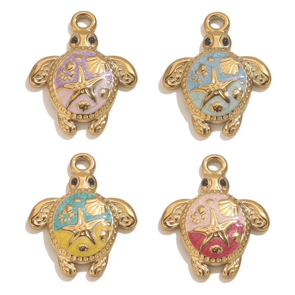 Pendentif Femme En Acier Inoxydable Doré, Motif Tortue De Vacances (1 Pièce) Image3