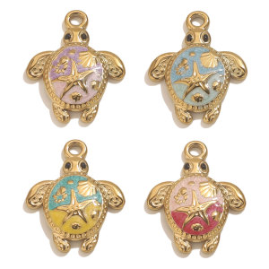 Pendentif Femme En Acier Inoxydable Doré, Motif Tortue De Vacances (1 Pièce) h5 Image3