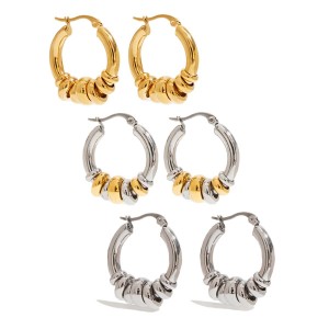 1 Paire De Boucles D'Oreilles Créoles Classiques Pour Femmes, En Acier Inoxydable Doré, Étanches, De Couleurs Assorties. h5 Image9