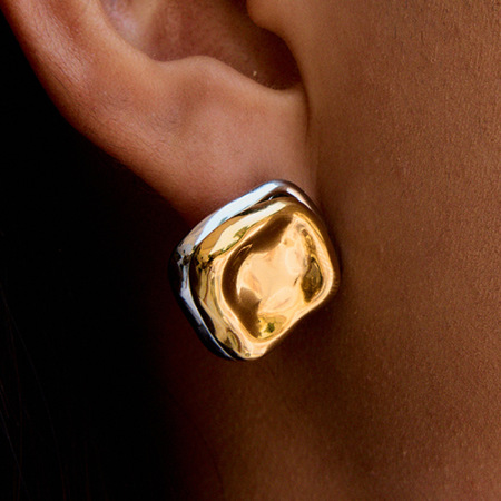 Boucles d'oreilles puces rectangulaires pour femme, collection Simple Series Personality, en acier inoxydable étanche, couleur or (1 paire).