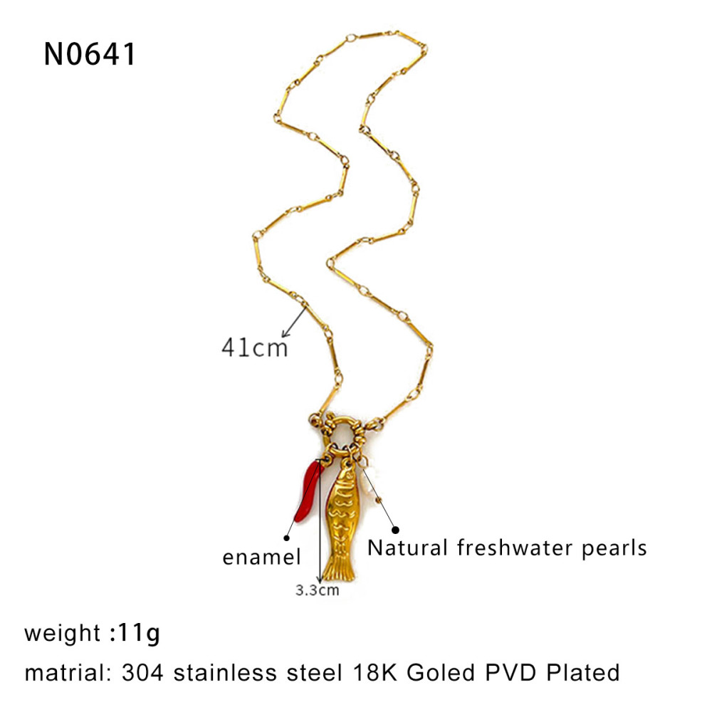 Collier Pendentif En Acier Inoxydable Doré, 1 Pièce, En Forme De Poisson 