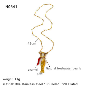 Collier Pendentif En Acier Inoxydable Doré, 1 Pièce, En Forme De Poisson h5 